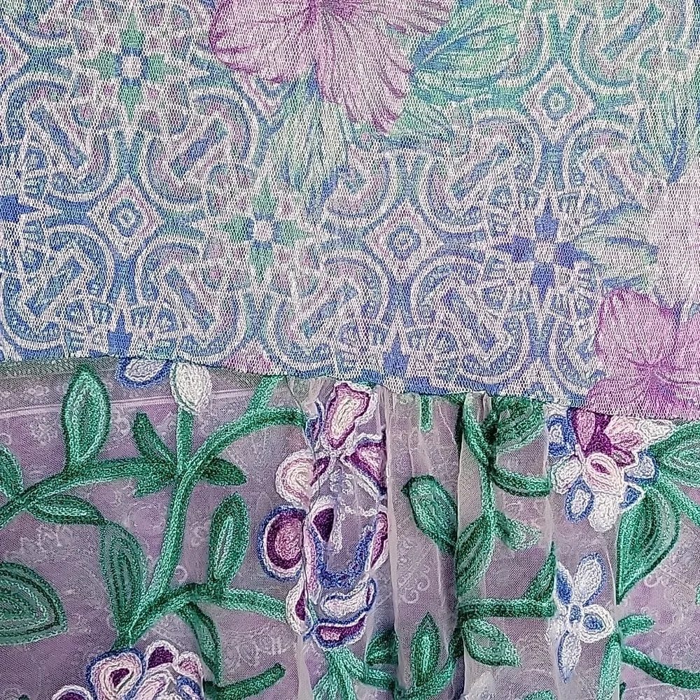 Floral Blue and Purple Women's 2 Piece Top - Picture 7 of 12